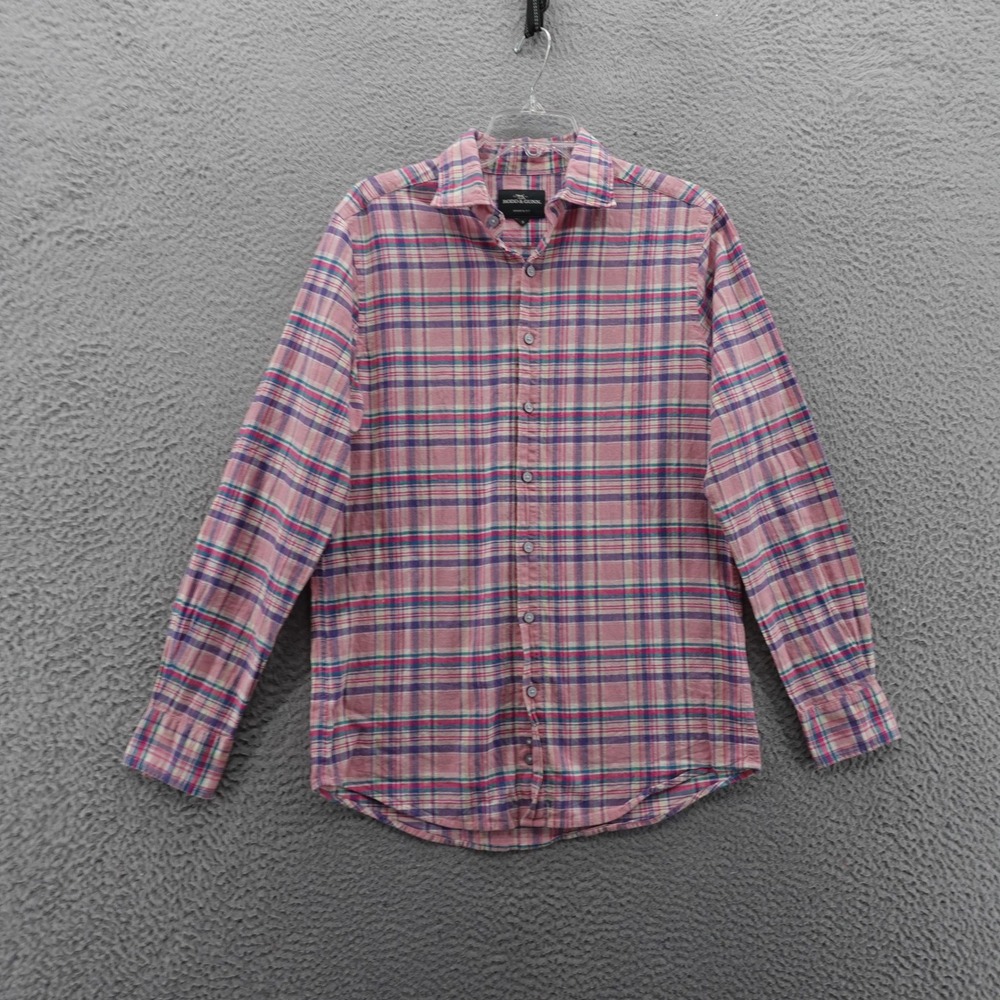 Rodd Gunn Sports Fit Shirt Small Pink Plaid Linen Cotton Button Front Mens